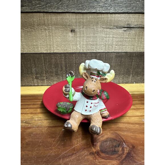 Yankee Candle Chocolate Moose Chef Holiday Christmas Candle Plate - Picture 1 of 5